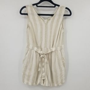 Loft Stripped Linen Blend V-Neck Jumpsuit